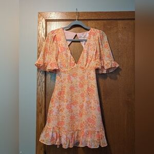NWT: Pink and Orange Floral Flowy Mini Dress